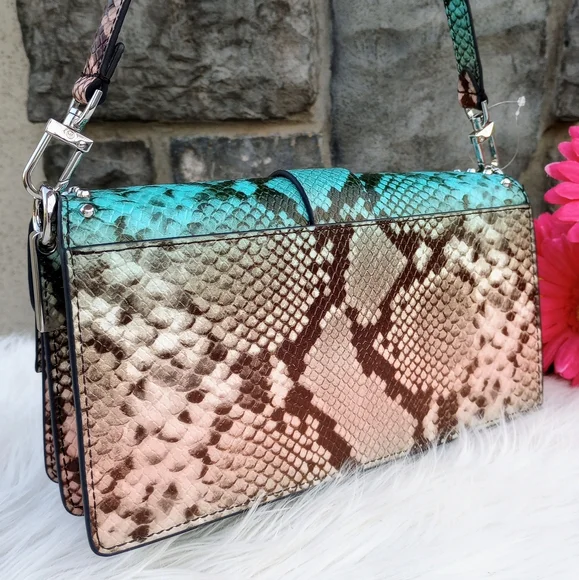 Michael Kors Greenwich Ombre Ocean Blue Studded Snakeskin Leather Shoulder Bag